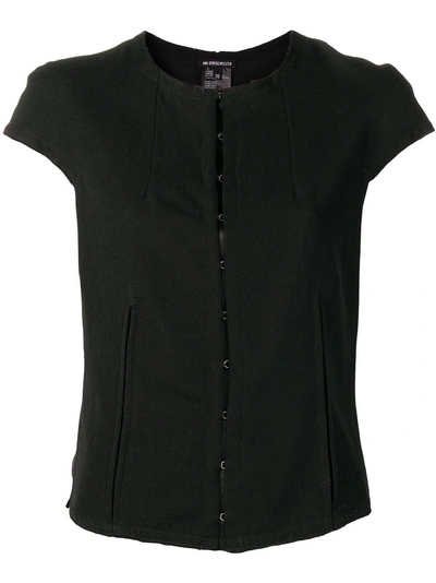 Shop Ann Demeulemeester Frayed Short Sleeved Blouse - Black
