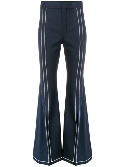 Shop Chloé Stitched Trim Flared Trousers - Blue