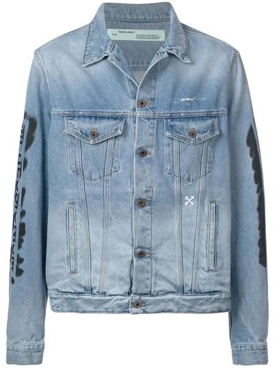 Shop Off-white Stonewashed Printed Denim Jacket In Blue