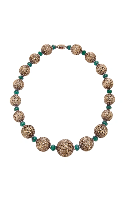 Shop Sanjay Kasliwal 18k Gold Emerald And Diamond Necklace