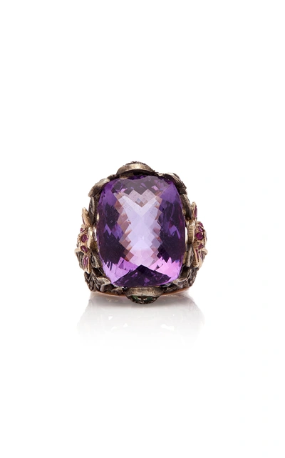 Shop Sanjay Kasliwal 14k Gold Silver Amethyst And Diamond Ring In Purple