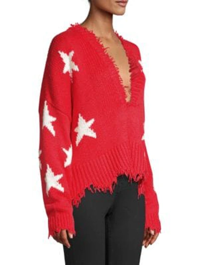 Shop Wildfox Stars V-neck Sweater In Scarlet