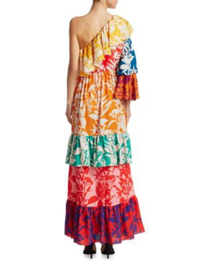 Shop Borgo De Nor Penelope One-shoulder Silk Ruffle Dress In Marquesa Multi