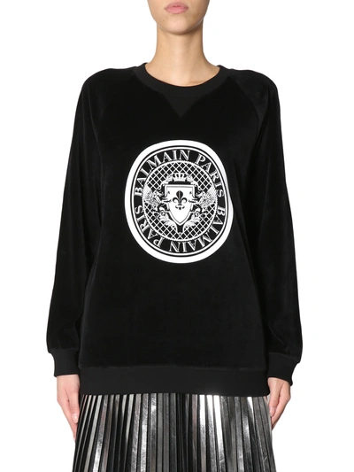 Shop Balmain Velvet Sweatshirt In Black