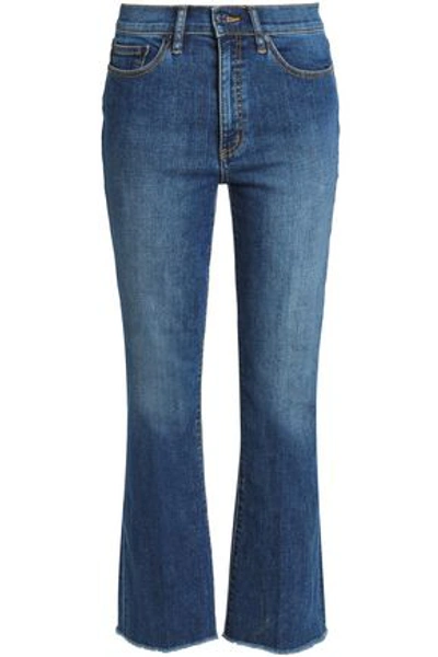 Shop Tory Burch Woman Frayed Faded Mid-rise Bootcut Jeans Mid Denim