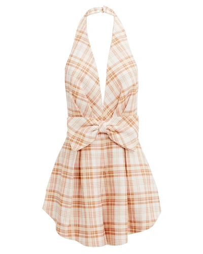 Shop Zimmermann Corsage Plaid Linen Romper