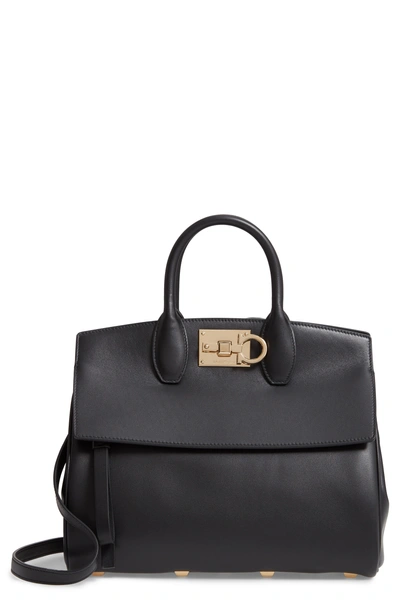 Shop Ferragamo Small The Studio Calfskin Leather Top Handle Bag - Black In Nero