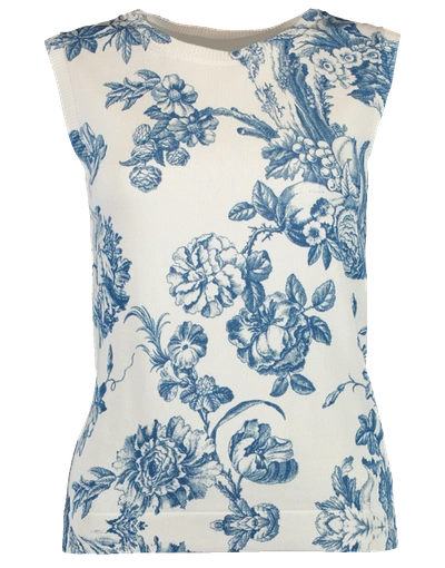 Shop Oscar De La Renta Printed Knit Tank In Blue-wht