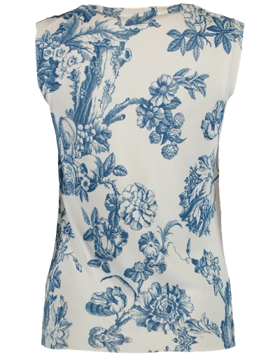 Shop Oscar De La Renta Printed Knit Tank In Blue-wht