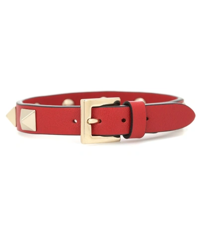 Shop Valentino Rockstud Leather Bracelet In Red