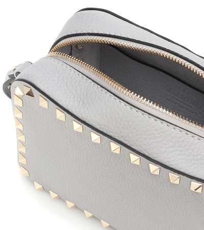 Shop Valentino Garavani Rockstud Leather Shoulder Bag In Grey