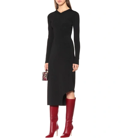 Shop Victoria Beckham Ribbed Knit Midi Dress In Black