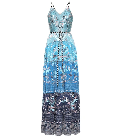 Shop Peter Pilotto Floral Hammered Satin Dress In Blue