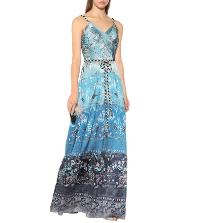 Shop Peter Pilotto Floral Hammered Satin Dress In Blue