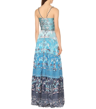 Shop Peter Pilotto Floral Hammered Satin Dress In Blue