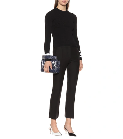 Shop Valentino Logo Ribbed Knit Sweater In Black