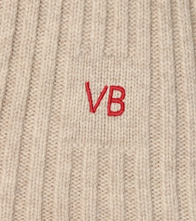 Shop Victoria Beckham Ribbed Wool Turtleneck Sweater In Beige
