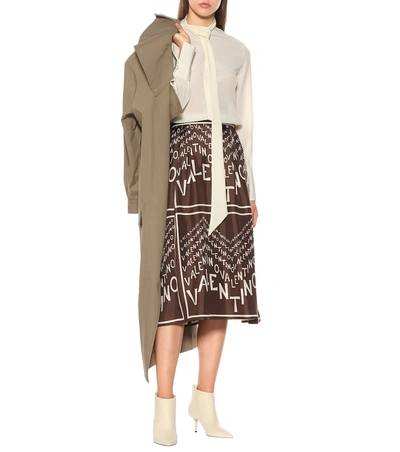Shop Valentino Printed Silk Midi Skirt In Brown