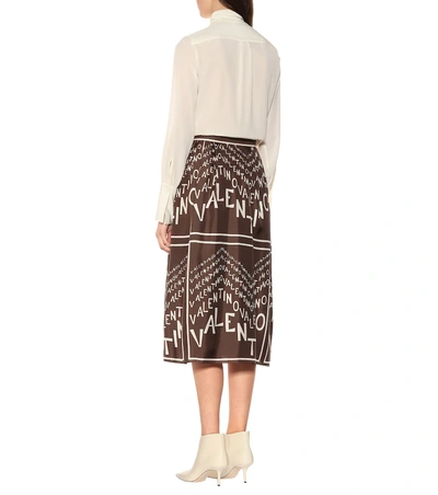 Shop Valentino Printed Silk Midi Skirt In Brown