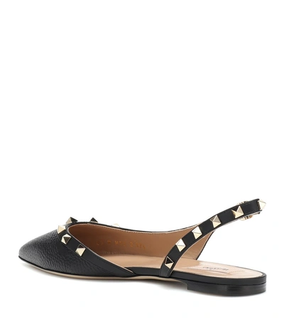 Shop Valentino Rockstud Leather Slingback Ballet Flats In Black