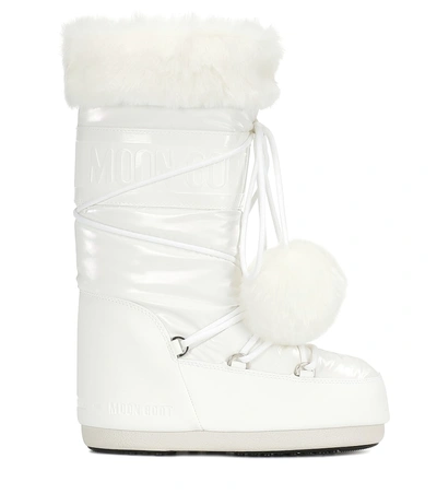 Shop Moon Boot Classic Pom Pom Ankle Boots In White