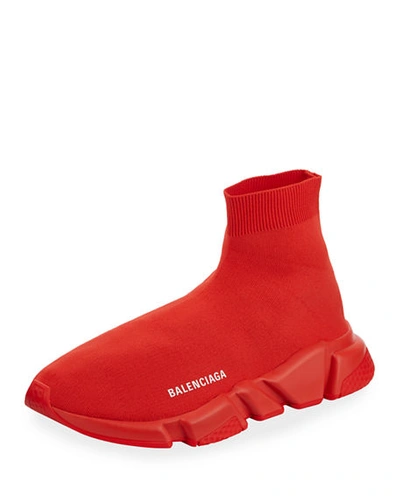 Shop Balenciaga Men's Speed Sneakers With Tonal Sole In Red