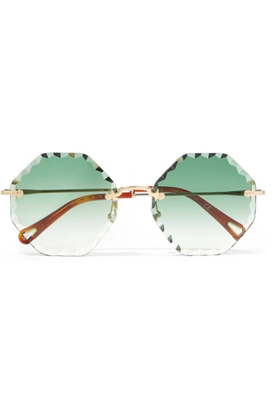 Shop Chloé Rosie Octagon-frame Gold-tone Sunglasses In Green