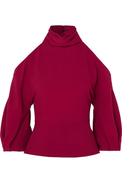 Shop Cushnie Cold-shoulder Open-back Crepe Top In Crimson