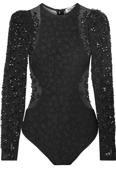 Shop Opening Ceremony Stretch-cloqué And Sequined Tulle Bodysuit In Black
