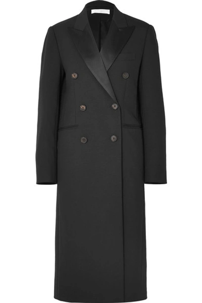 Shop Victoria Beckham Satin-trimmed Wool And Mohair-blend Coat In Black