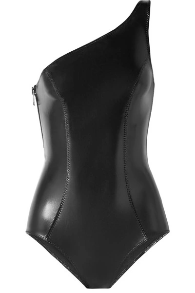 Shop Lisa Marie Fernandez Arden One-shoulder Stretch-pvc Swimsuit In Black