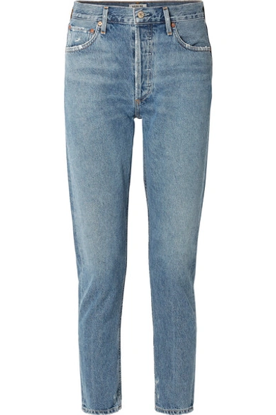 Shop Agolde Jamie High-rise Slim-leg Jeans In Blue
