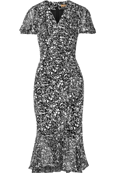 Shop Michael Kors Wrap-effect Chiffon-trimmed Floral-print Crepe Midi Dress