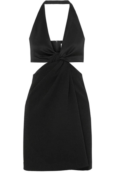 Shop Galvan Eclipse Cutout Stretch-jersey Halterneck Mini Dress In Black