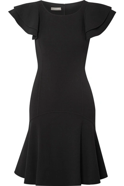 Shop Michael Kors Ruffled Wool-blend Mini Dress In Black