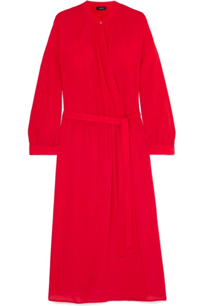 Shop Joseph Nolan Wrap-effect Silk-georgette Midi Dress In Red