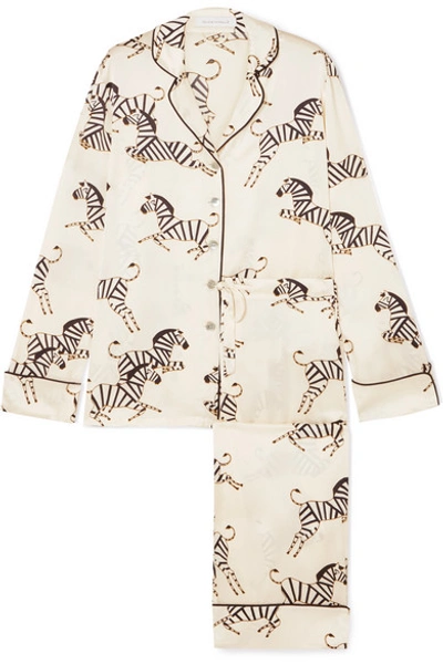 Shop Olivia Von Halle Lila Printed Silk-satin Pajama Set In Ivory
