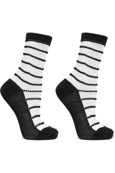 Shop Wolford Isabella Set Of Two Striped Cotton-blend Socks In Black