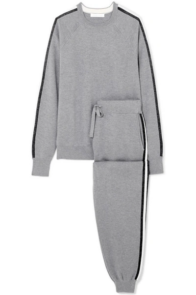 Shop Olivia Von Halle Missy London Striped Silk And Cashmere-blend Sweatshirt And Track Pants Set In Gray