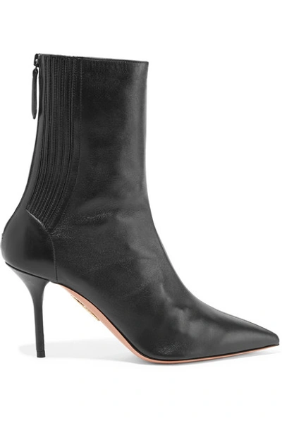 Shop Aquazzura Saint Honoré 85 Leather Sock Boots In Black