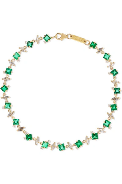 Shop Suzanne Kalan 18-karat Gold, Diamond And Emerald Bracelet