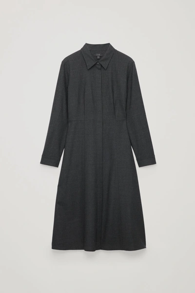 Shop Cos Mid-length Wool Shirt Dress In Grey