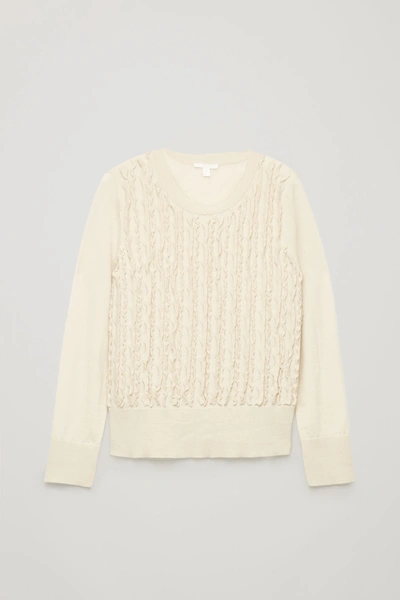 Shop Cos Frill Wool-knit Jumper In Beige