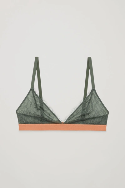 Shop Cos Lace-detailed Soft-cup Bra In Green