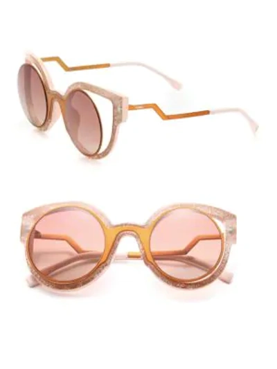 Shop Fendi Zigzag 49mm Round Sparkle Sunglasses In Pink