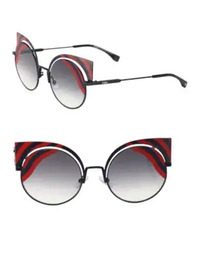 Shop Fendi 42mm Rounded Cat Eye Sunglasses In Black Turquoise