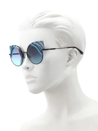 Shop Fendi 42mm Rounded Cat Eye Sunglasses In Black Turquoise