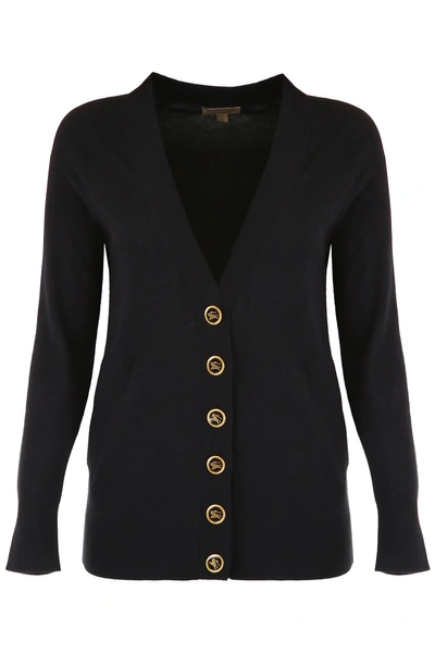 Shop Burberry Cardigan With Decorative Buttons In Black (black)