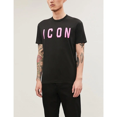 Shop Dsquared2 Icon-print Cotton-jersey T-shirt In Black Pink Print