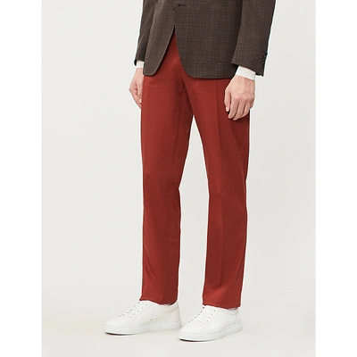 Shop Canali Regular-fit Straight Stretch-cotton Trousers In Orange